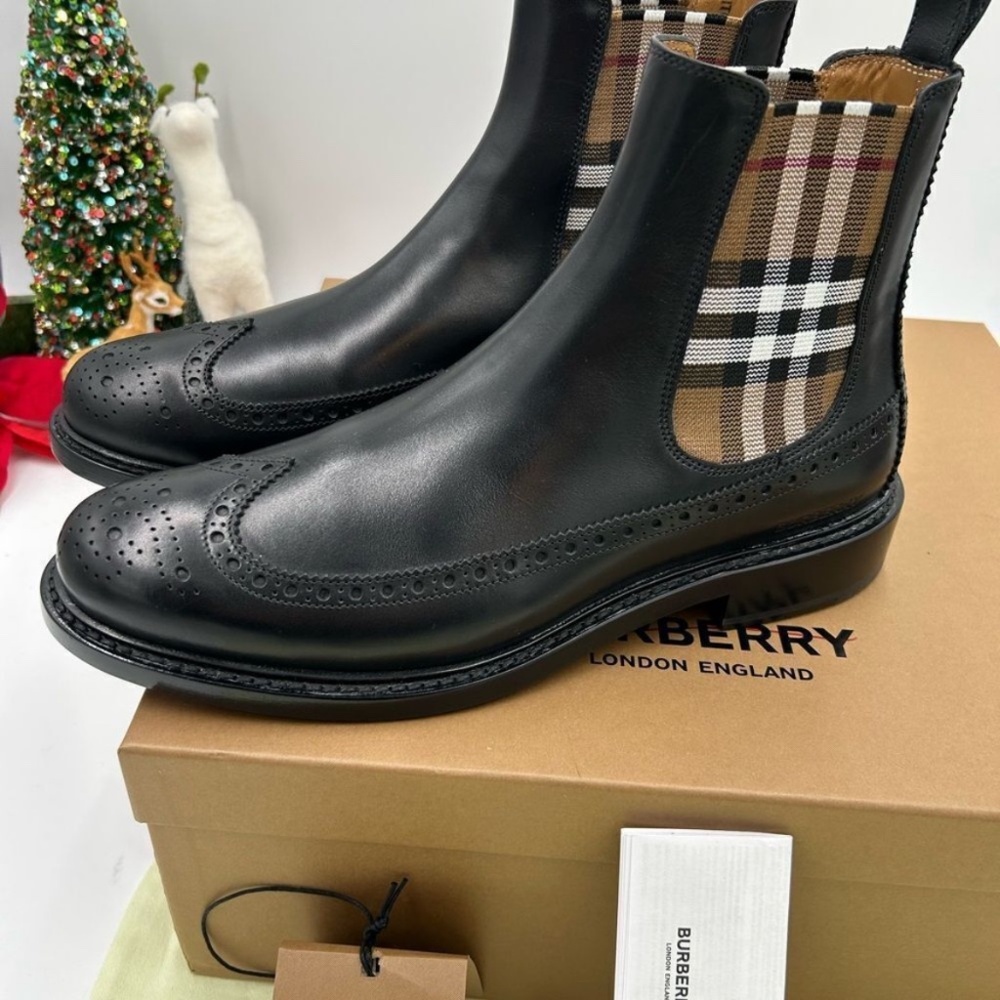 Men’s Burberry vintage check leather Chelsea boots size 43 made in Italy - Picture 6 of 11